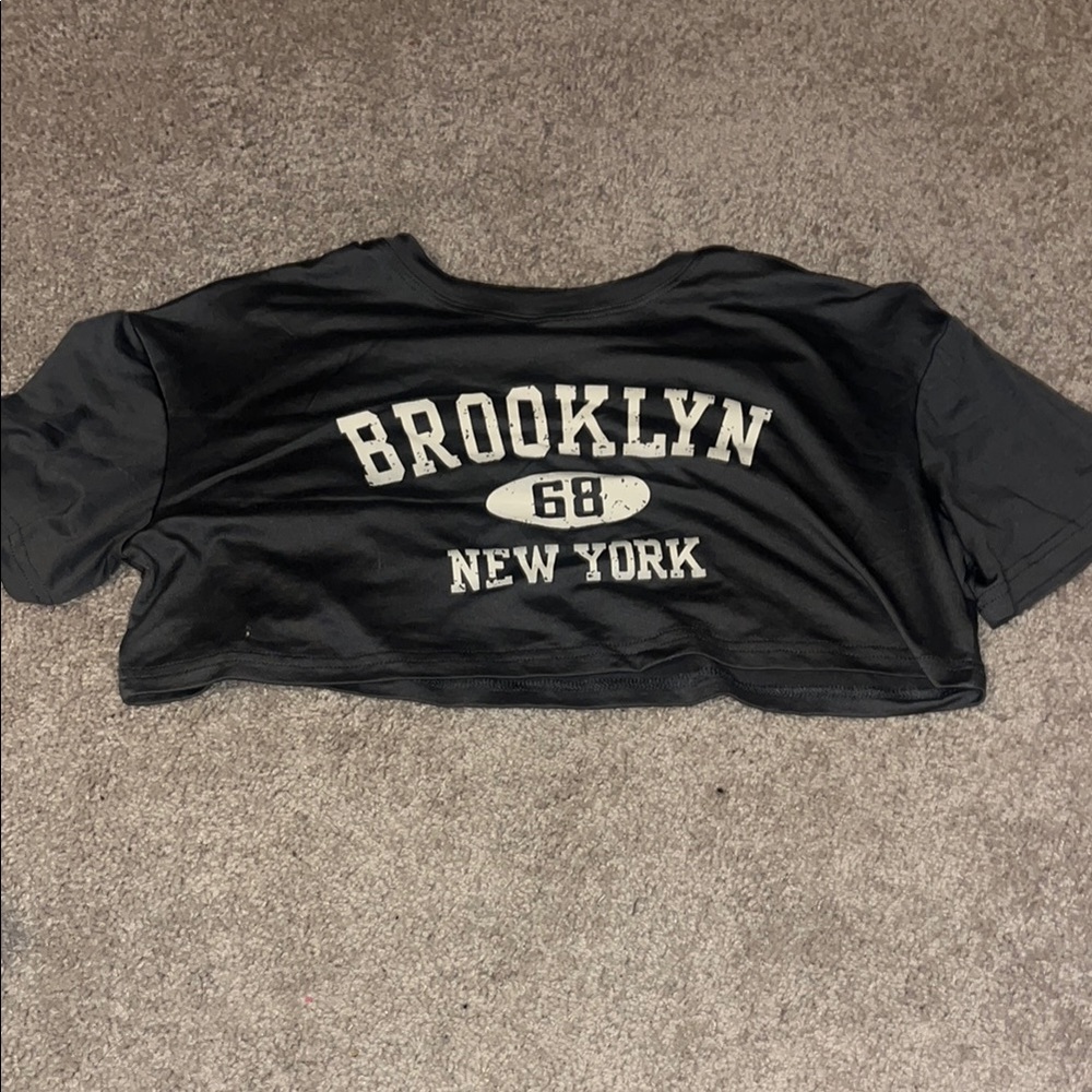 Brandy Melville Black Crop Top with White Print